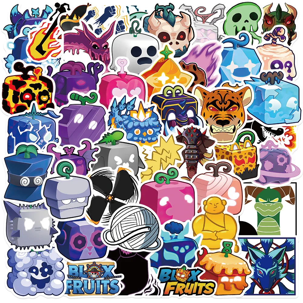 50pcs Cartoon Blox Fruits Stickers Aesthetic Decals Luggage Skateboard Phone Pad Laptop Car Wall Decorative Sticker Kids Toys