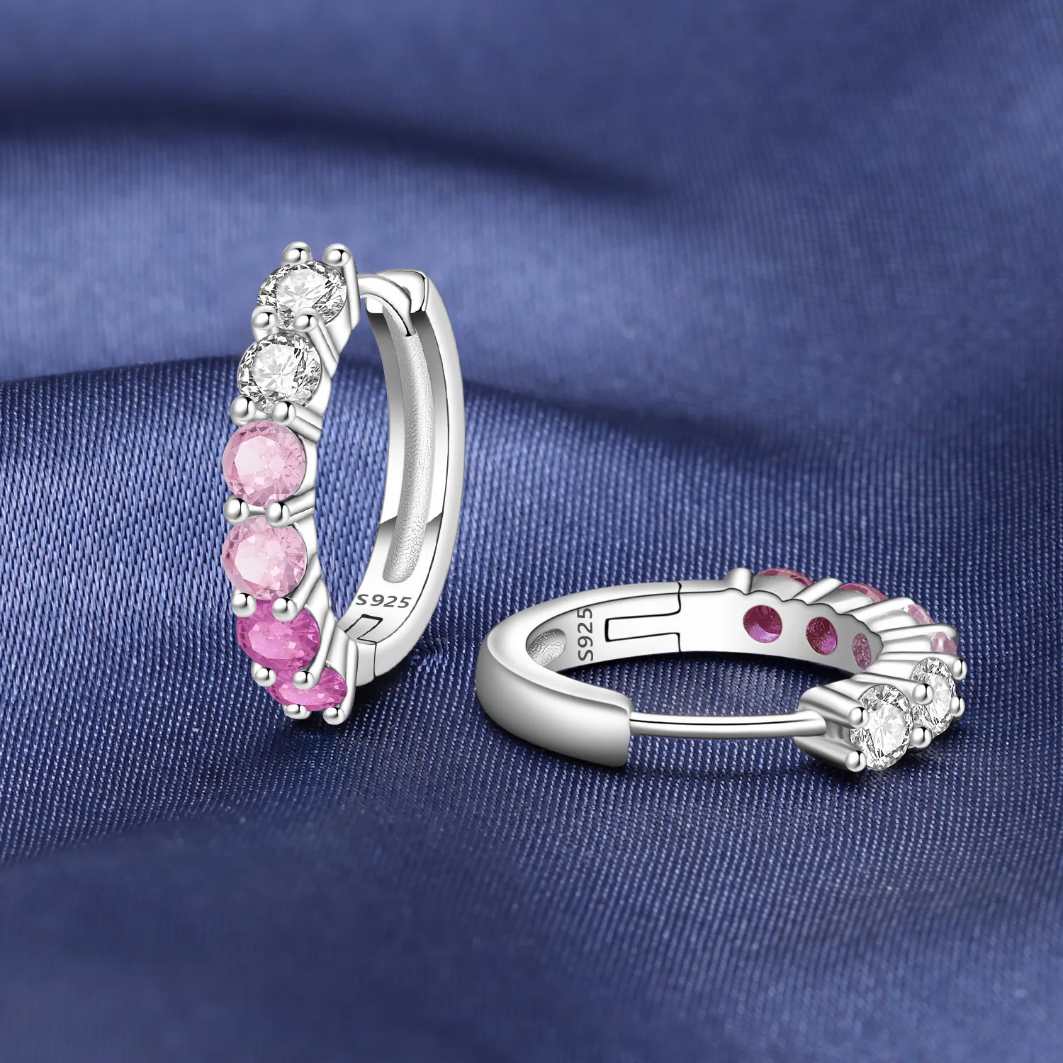 MISEFF Real 925 Sterling Silver Earring Gradual Change Green Blue Colored Zircon Hoop Earrings Engagement Wedding Jewelry Gifts
