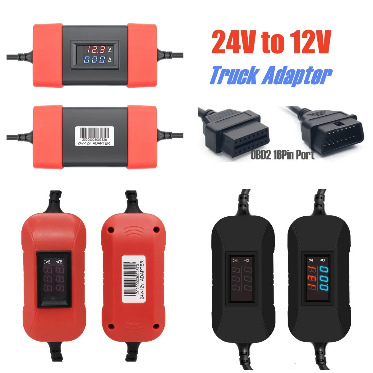 OBD2 24V to 12V Truck Adapter Volt Reducer Connecter Work with Truck Diagnostic Tool 16Pin OBD Extend Cable