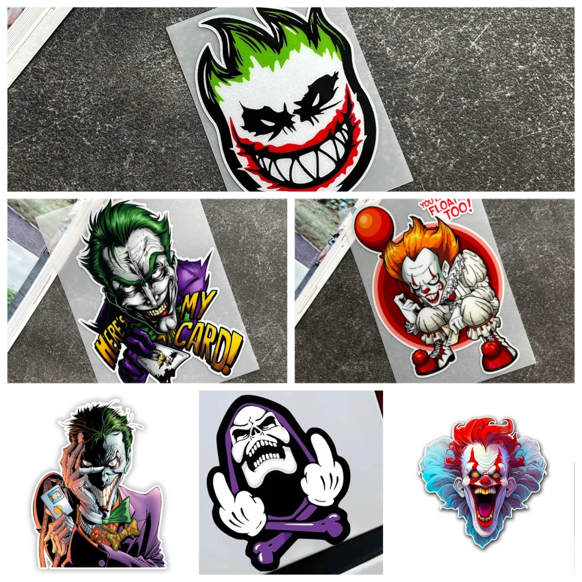 

Клоун Рот HAHAHA Светоотражающие наклейки из ПВХ для мотоциклетного шлема, скутера, лобового стекла, наклейки на заказ