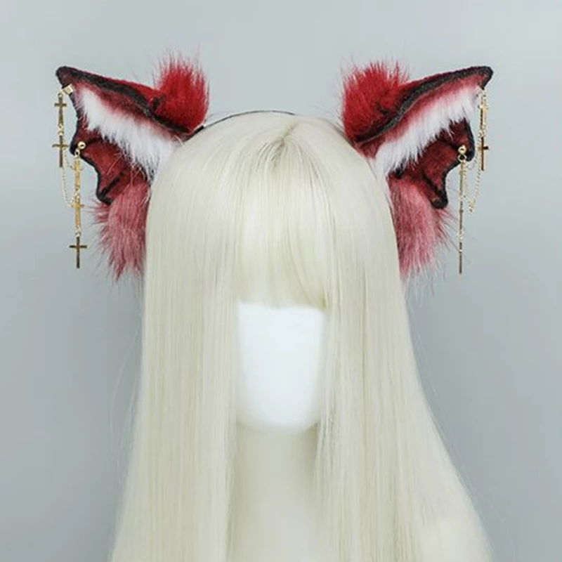 

Plush Ears Hair Hoop with Chain Halloween Devil Bat Headwear Furry Animal Hairband Fancy Dress-up Cosplay Drop Shipping