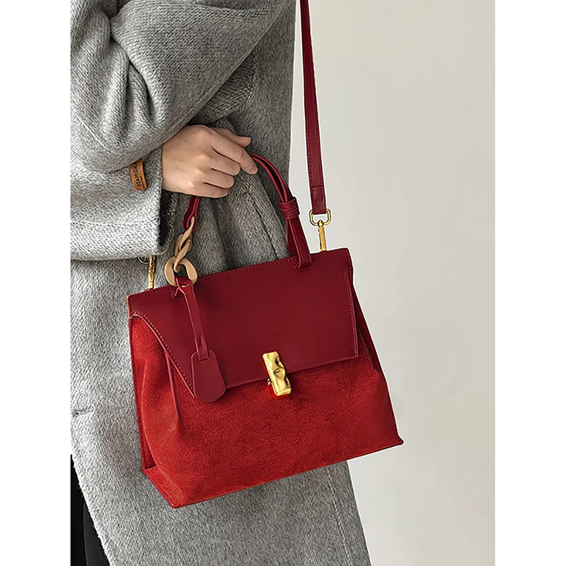 Red Retro Briefcase Fashion High Quality Tote Bag Women Large Capacity Commute Single Shoulder Crossbody Bag Bridal Wedding Bag