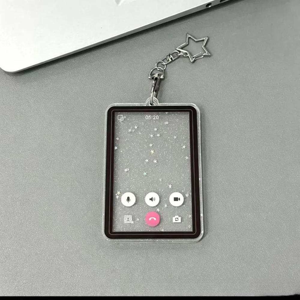 Creative Video‑Call Acrylic Photo Card Holder Keychain Clear Idol Photocard Frame Kawaii Bag Charm Small Card Storage Pendant