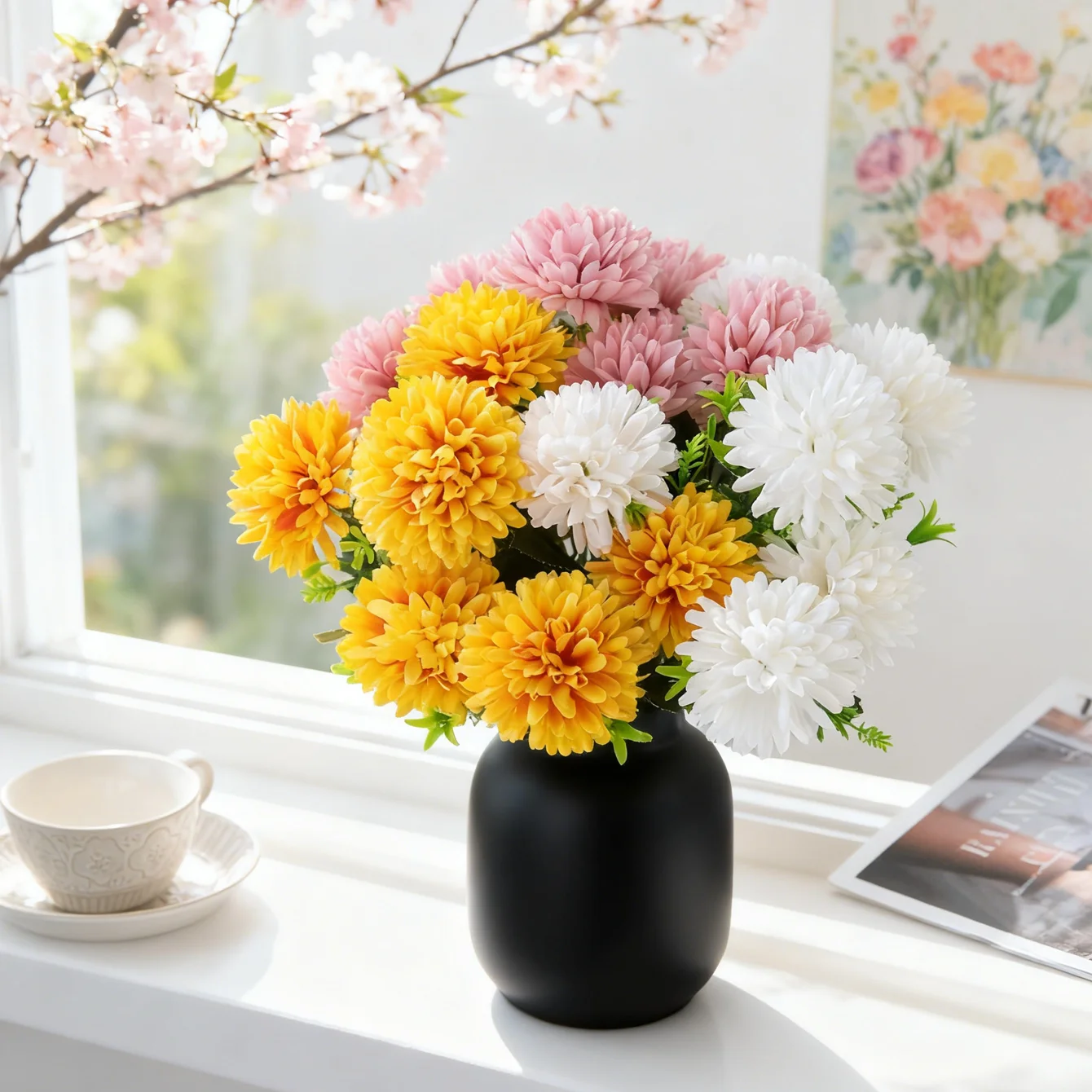 Künstliche Blumen, Seidenkugel, Chrysantheme, Zuhause, Zimmer, Tisch, Hochzeit, Brautstrauß, Dekor, Valentinstag, Outdoor, Garten, Hof, DIY-Geschenk – Detail 2