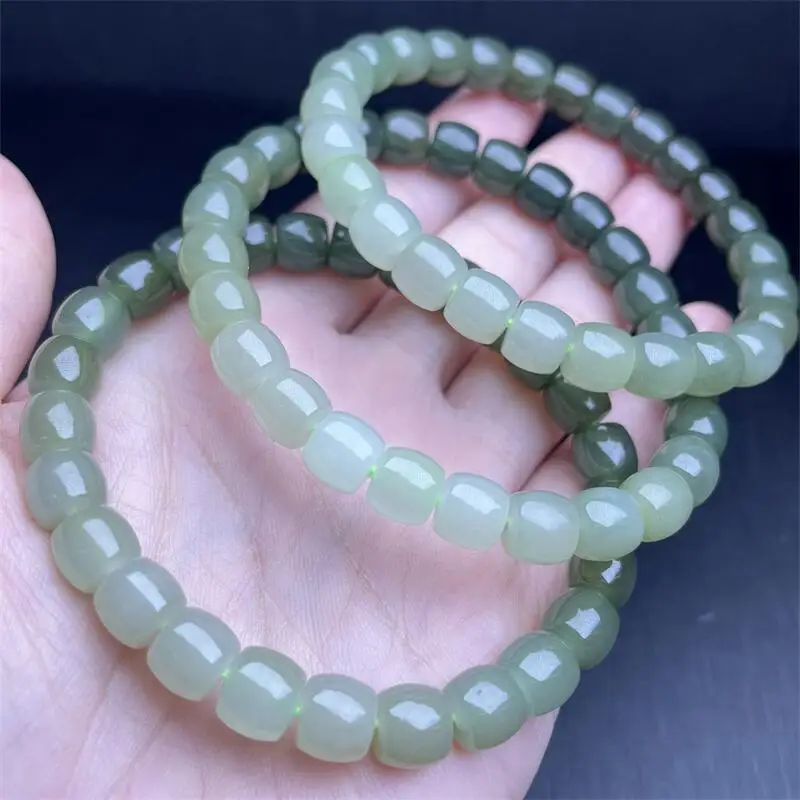 

7.8MM Natural Gradient Hetian Jade Bracelet Stretch Polychrome Handmade Beads Healing Women Jewelry Gift 1pcs