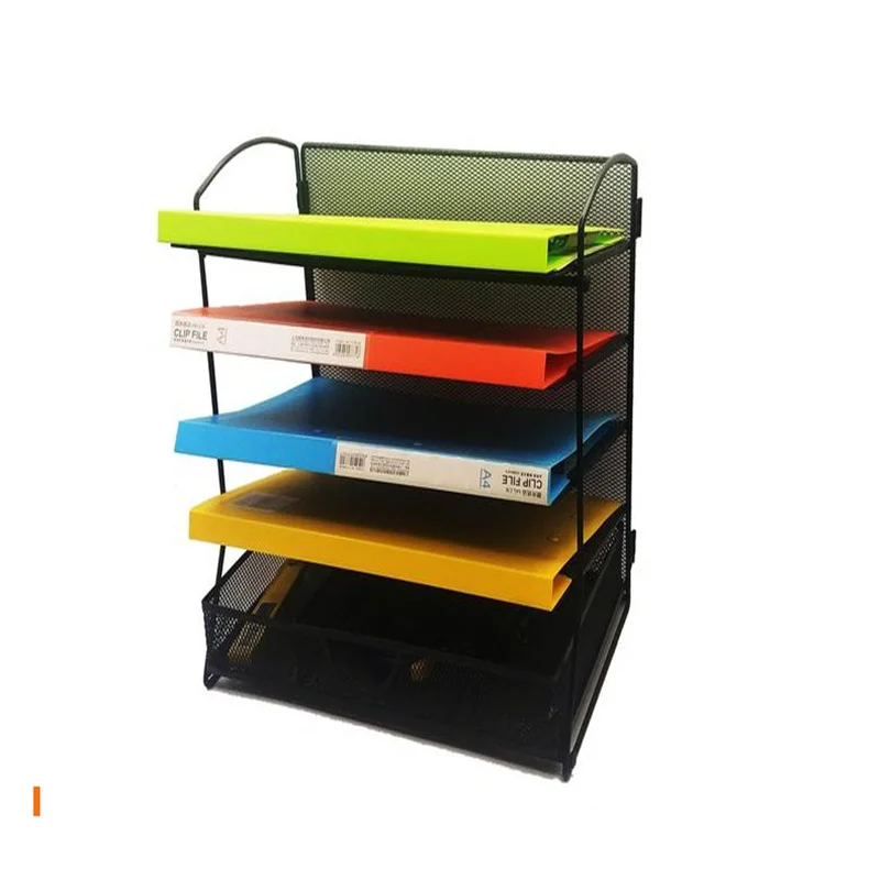 

HOT Metal Five-Layer File Holder Wrought Iron Grid Desktop File Disk Office Supplies A4 Storage Rack With Drawer