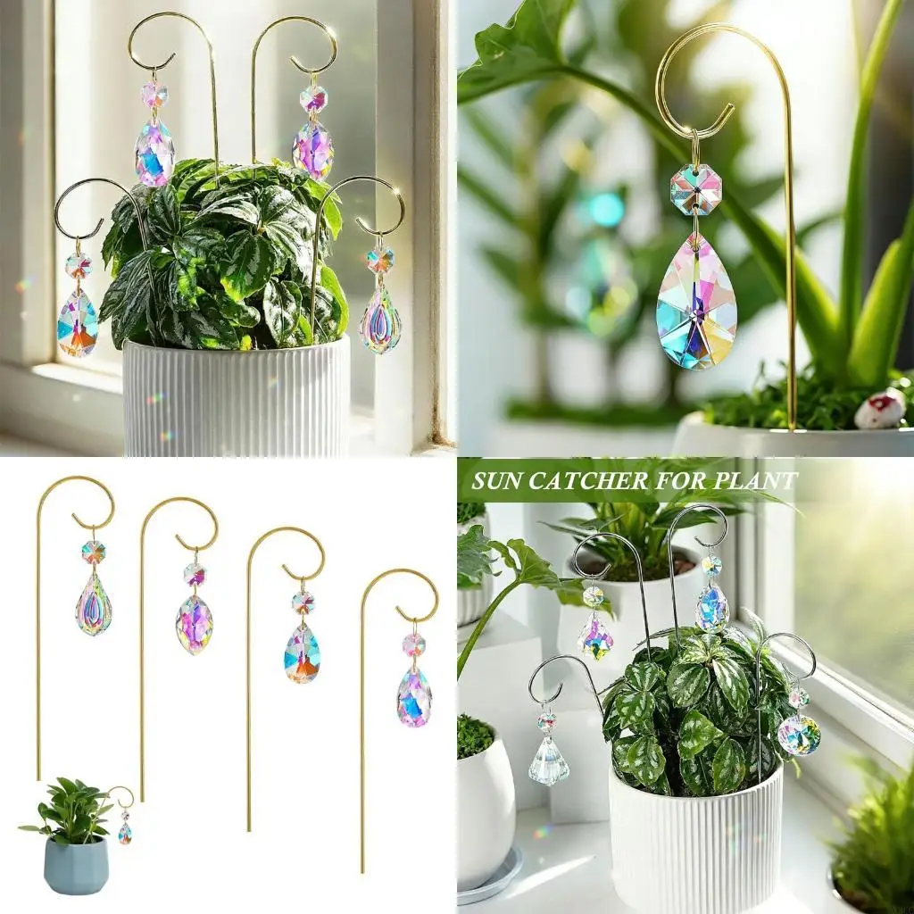 Elegant Crystal Plant Hangers Reflective Glass Ornaments For Home Garden 4pcs X3UC
