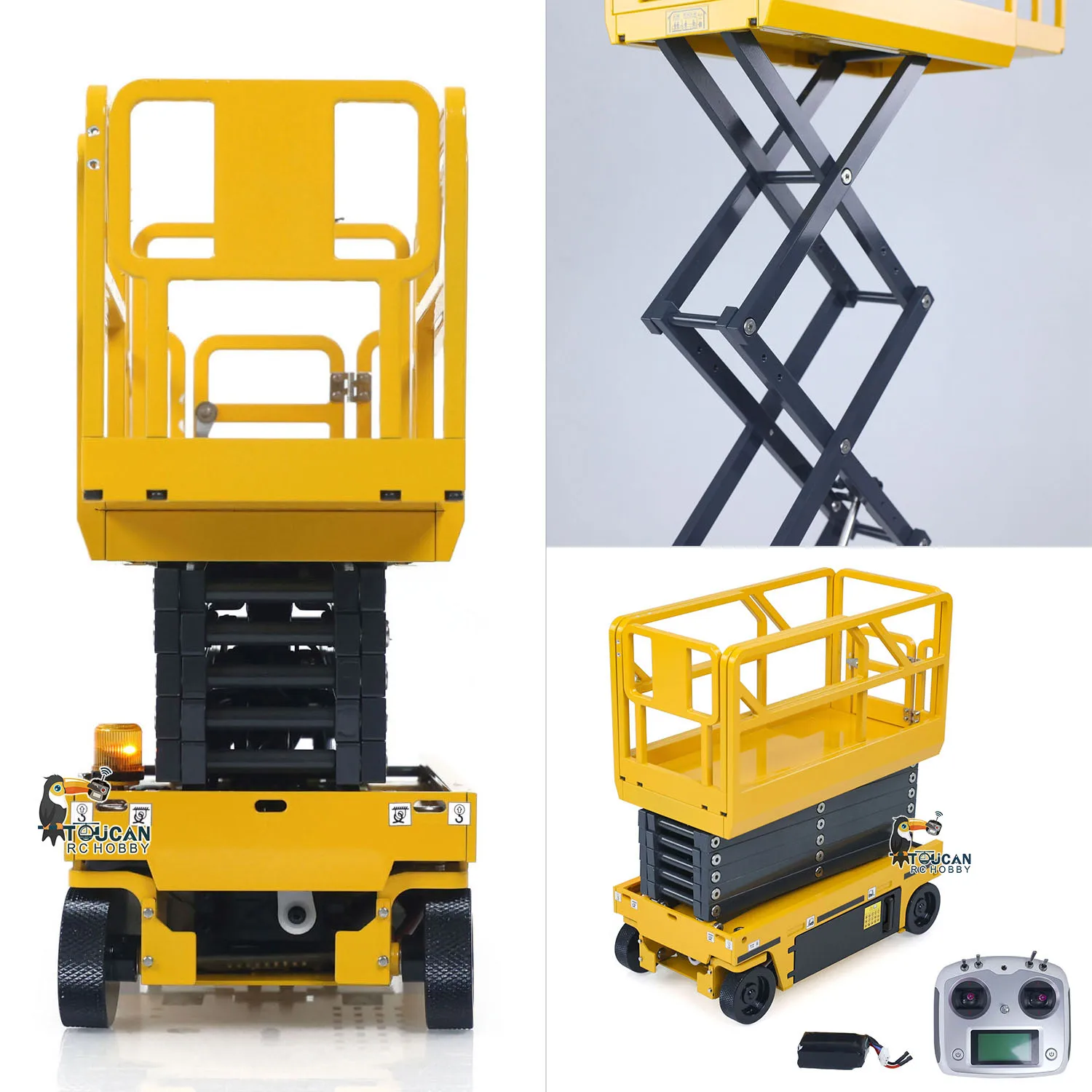 

New CUT 1/14 Metal RC Hydraulic Scissor Lift Platform Self-propelled Aerial Work Truck Industrial Model No Lights Sounds Toys