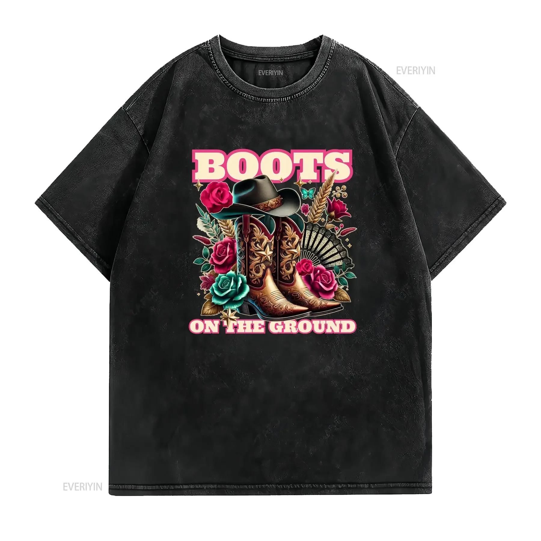 Boots On The Ground T shirt Cowgirl Cowboy Country Western vintage Washed Casual Versatile Comfortable designer clothes graphic