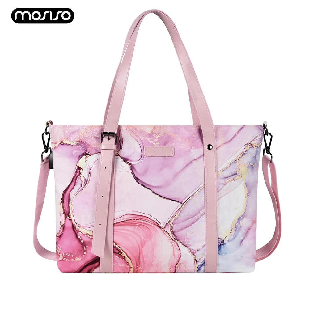 

MOSISO 17.3 inch Laptop Bag for Women Polyester Work Travel Office Large Computer Shoulder Handbag Marble Cute Cloth Tote Bag