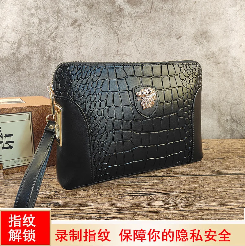 

Large Capacity Clip Bag Genuine Messenger Luxury Brand Men Bag Handheld Smart Fingerprint Unlock Business Large Capacity Clutch