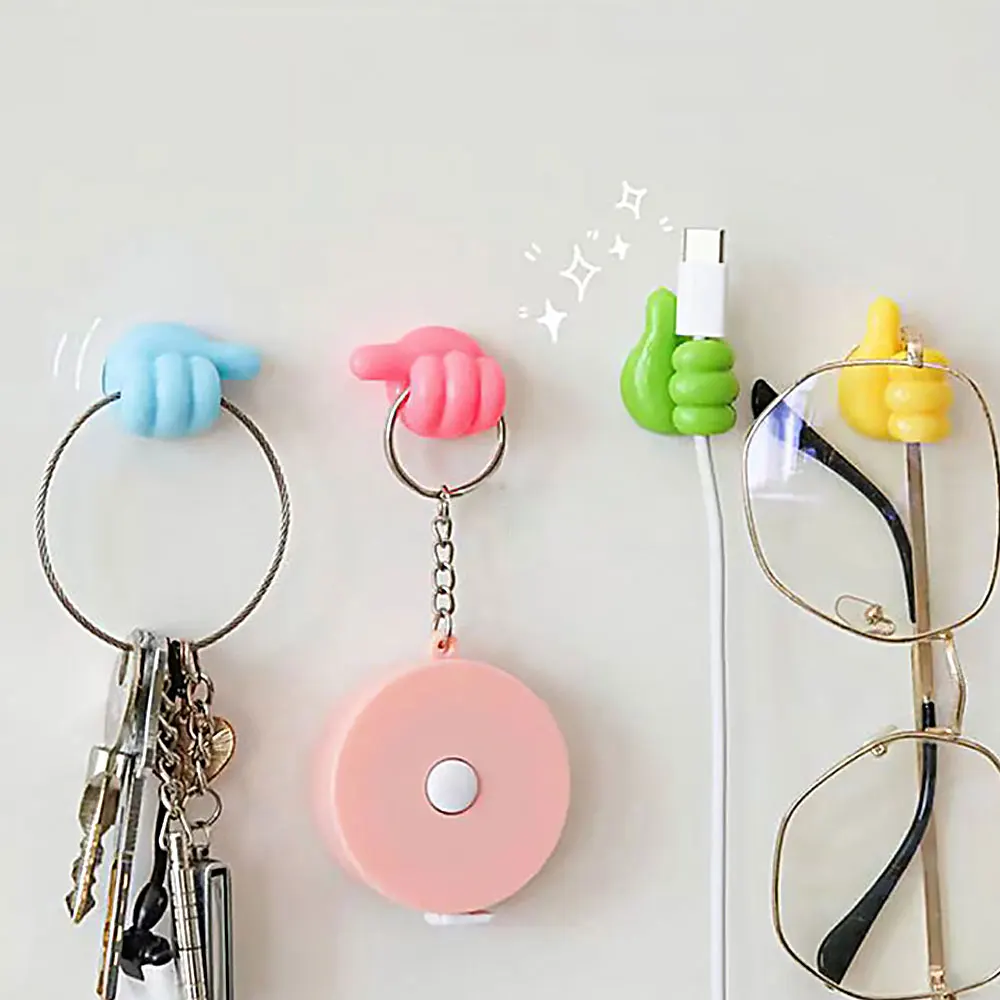 5/10Pcs Thumb Shape Self Adhesive Hooks Multifunctional Wall Traceless Hook Silicone Wall Hanger Organizer Thumb Hook