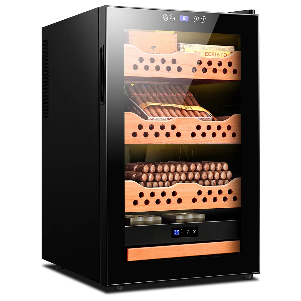 New FK-68C Cigar Humidor Cabinet Electronic Dual-core Refrigeration Cigar Cabinet 4-layer Humidor Box Cigar Cabinet 70L 400PCS