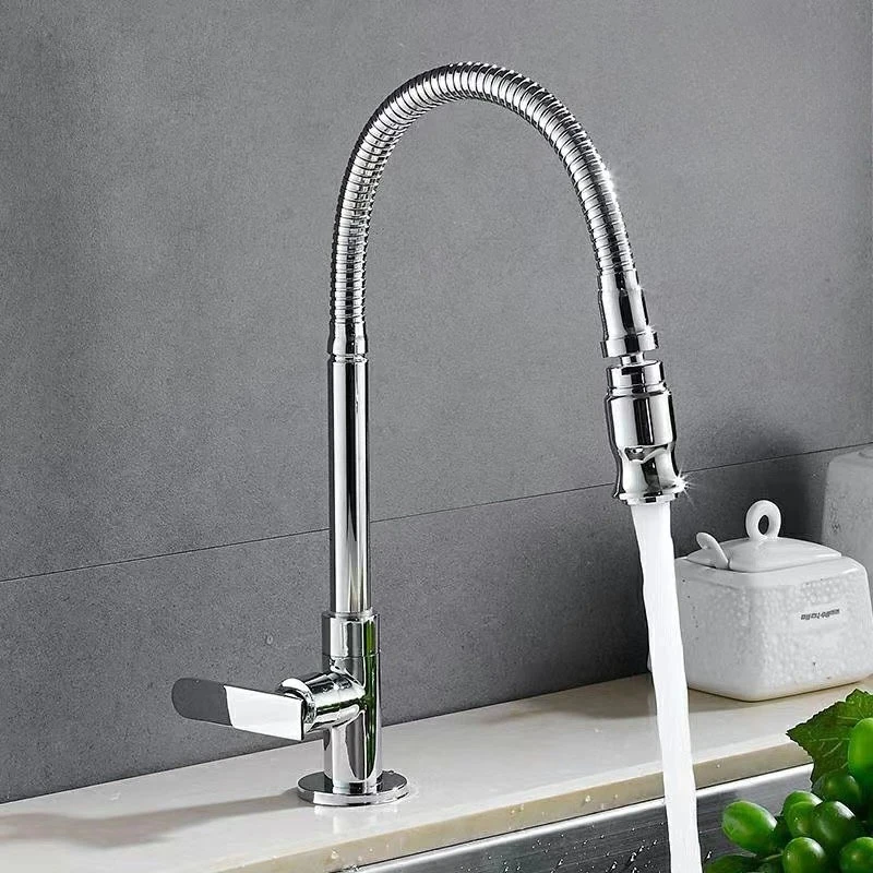 

360° Rotation Kitchen Tap Washbasin Sink Faucet Deck Mounted Single Cold Tap Copper Single Hole Single Handle Bathroom Faucet