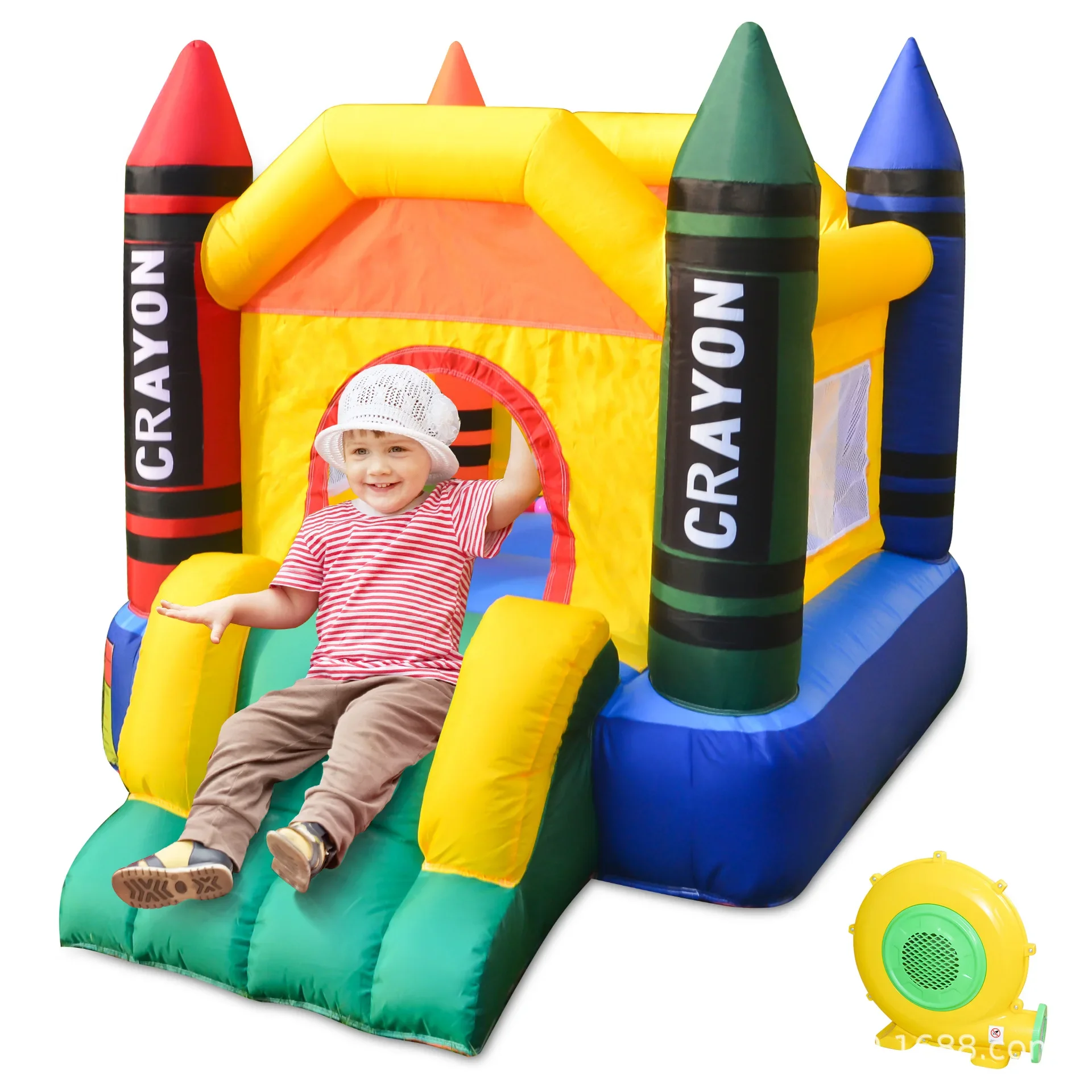Crayon Bounce House with Slide Inflatable Playground for Kids 3-10 Small Jumping Commercial Grade Blower Backyard Party Gift