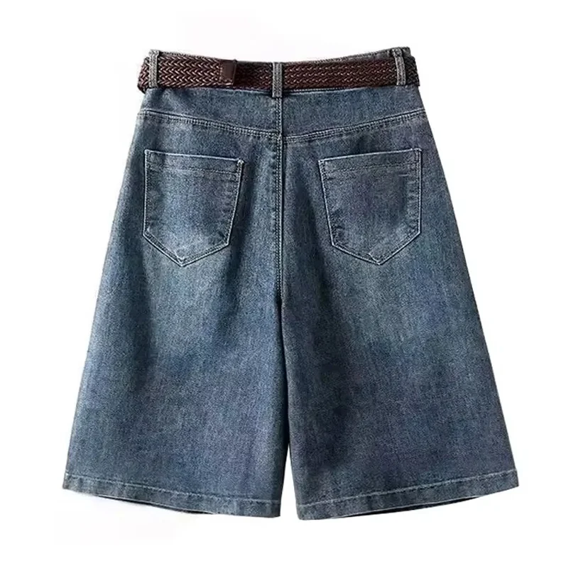 Capris شورت جينز فضفاض للنساء ملابس صيفية فضفاضة كورية Dongdaemun 2025 ملابس نسائية أزرق مقاس كبير سراويل الهانبوك قصيرة