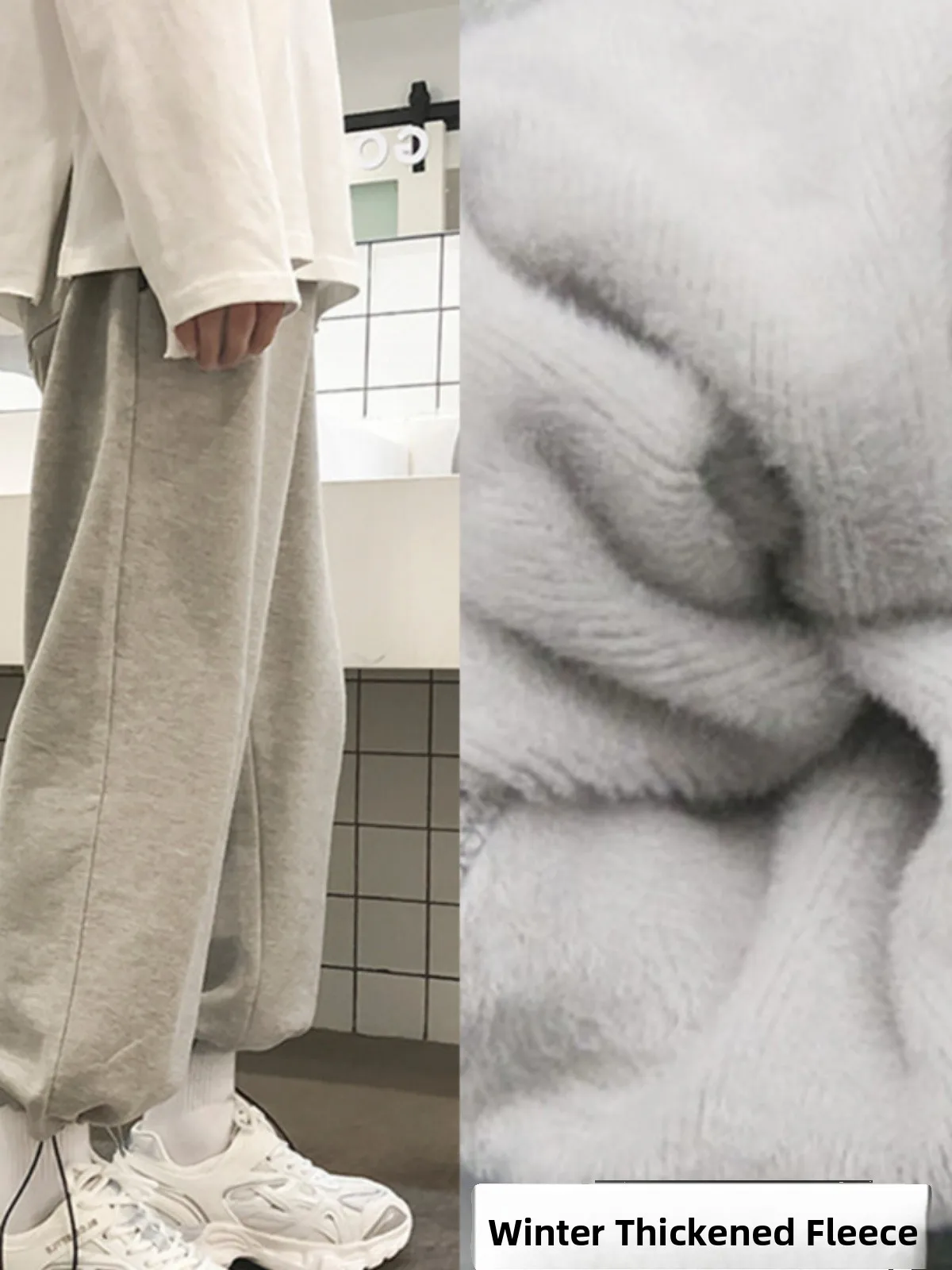 

Men's Autumn Winter Fce Lined Straight Leg Sports Pants Loose Trousers Casual Loose Fit Sweatpants Trendy Brand