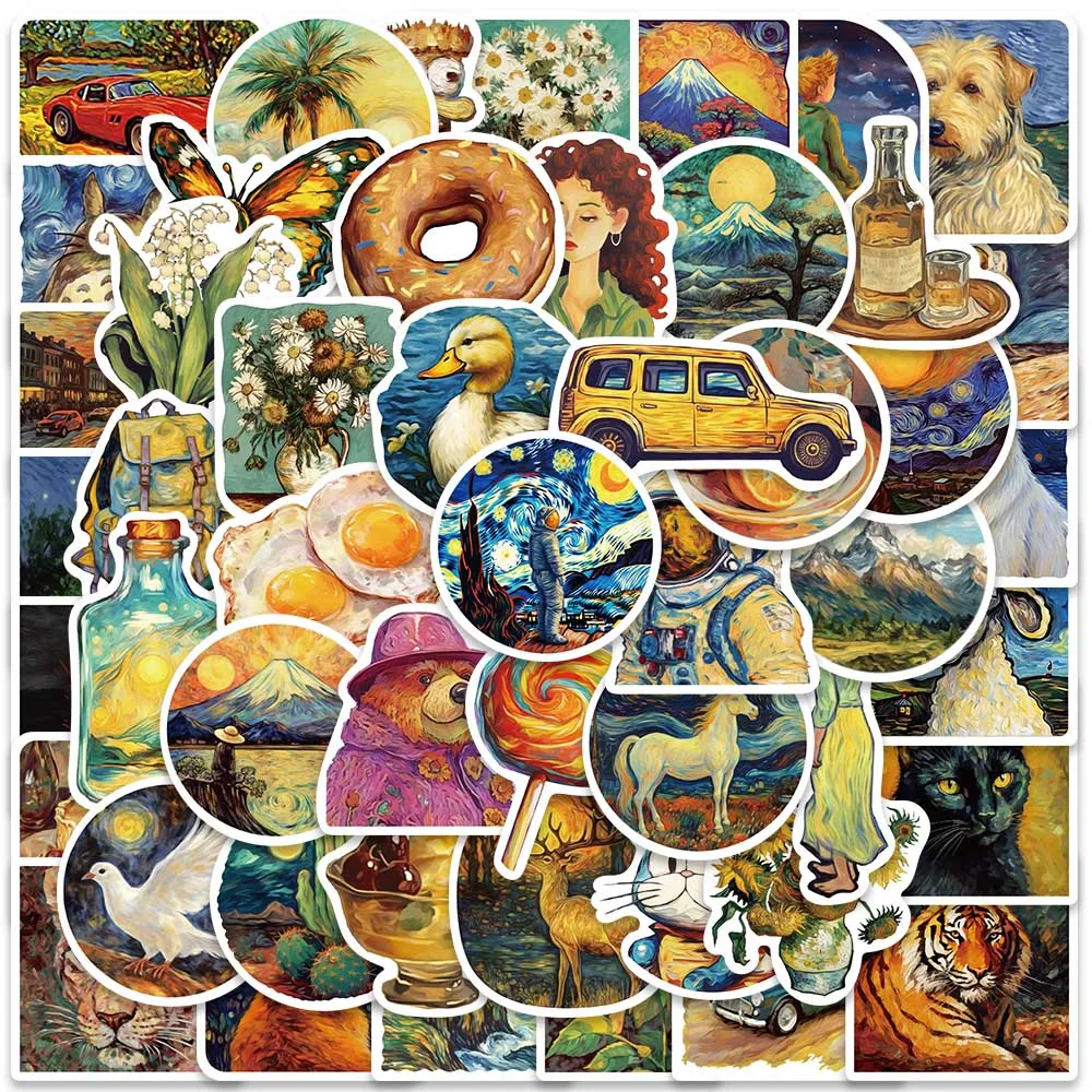 50pcs Funny Cartoon Oil Painting Aesthetic Art Stickers For Laptop Water Bottle Luggage Notebook Waterproof Graffiti Vinyl Decal