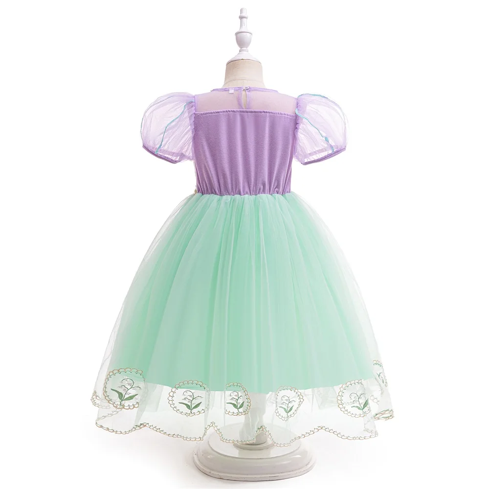 Little Girls Sleeping Beauty Daily Princess Gown Kids Sequin Lace Party Dress Girl Purple Leaf Clothes Children Evening Costumes