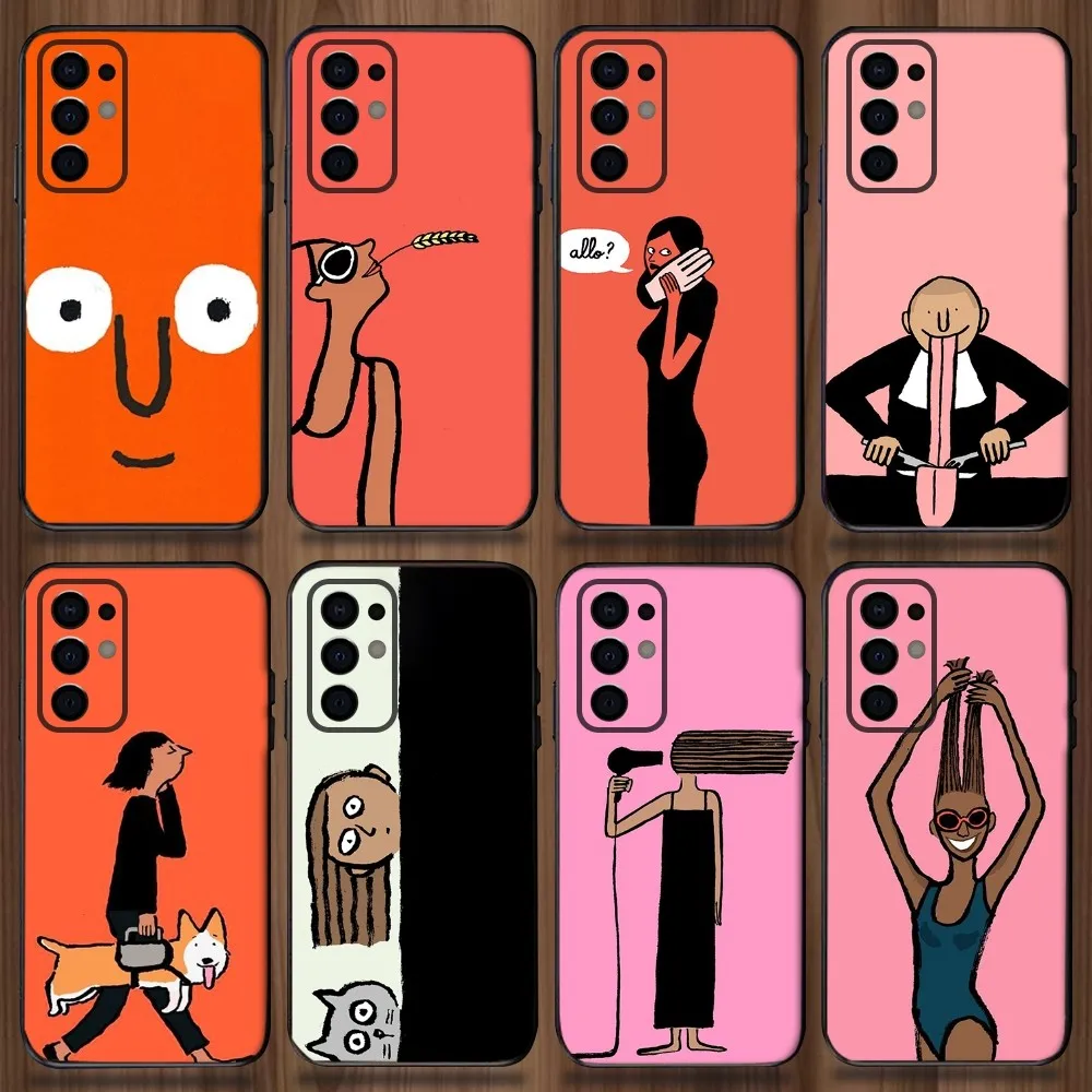 

J-Jean Jullien Art Phone Case For Samsung Galaxy A13,A21s,A22,A31,A32,A52,A53,A71,A80,A91 Soft Black Cover