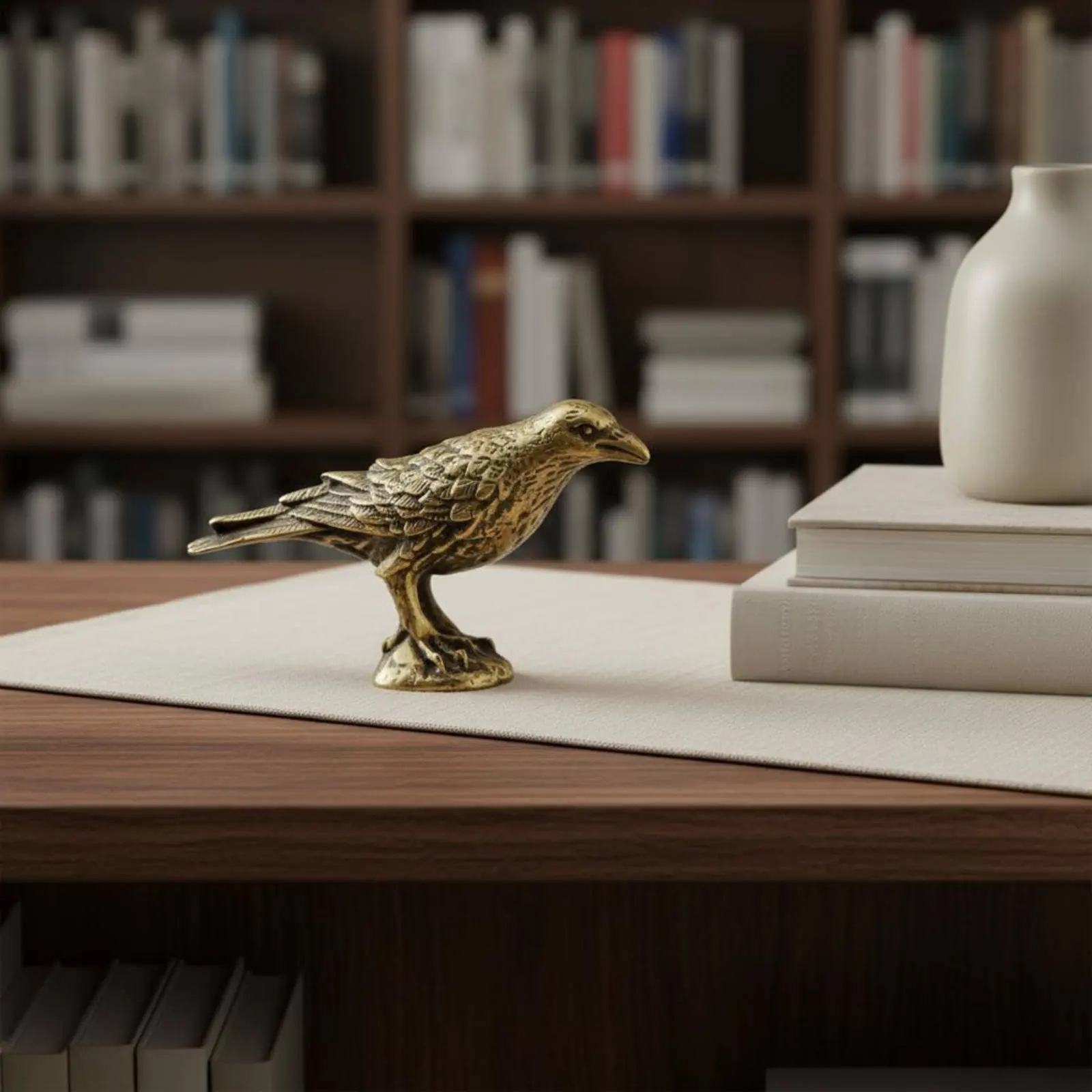 Brass Crow Figurine Good Luck Token Metal Crow Sculpture Antique Avian Statue House Decoration for Shelf