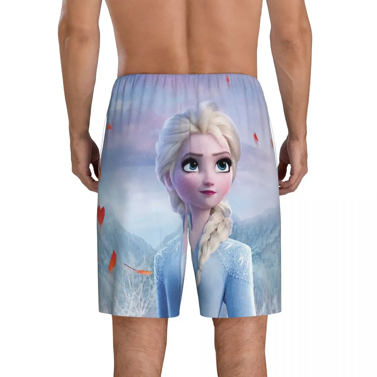 Shorts de pijama estampados personalizados dos desenhos animados dos homens, Elsa Sleepwear Bottoms, pijamas curtos para dormir com bolsos, animação congelada