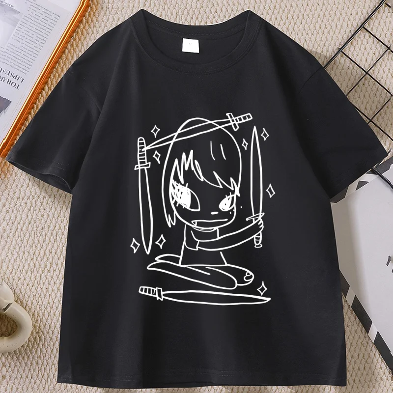 Man T Shirt Funny Cotton Tshirt Summer Yoshitomo Nara Fashion T-Shirts Casual Round Neck Printed T Shirt Unisex Short Sleeve