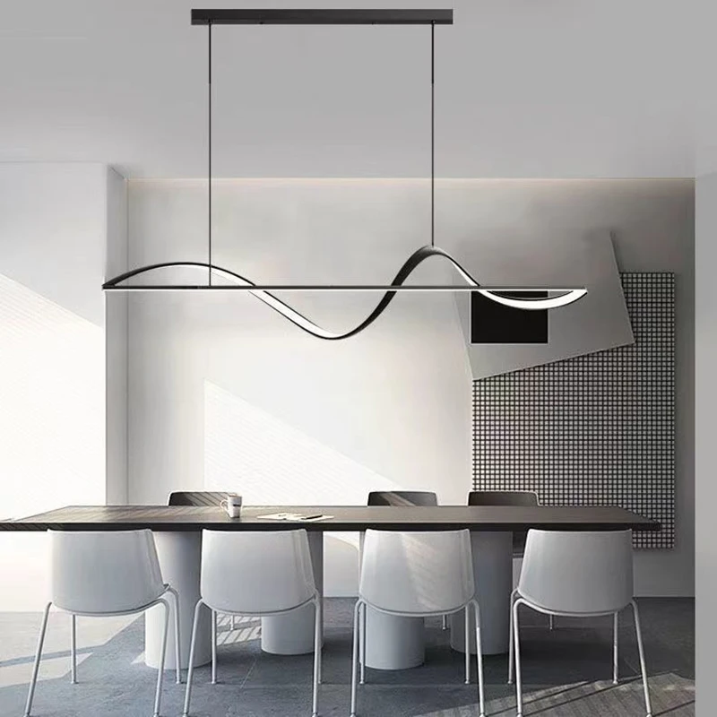 LED Pendant Lighting Hanging Adjustable Straight Rod Not Shine Dimmable Linear Chandelier Remote Kitchen Bedroom Dining