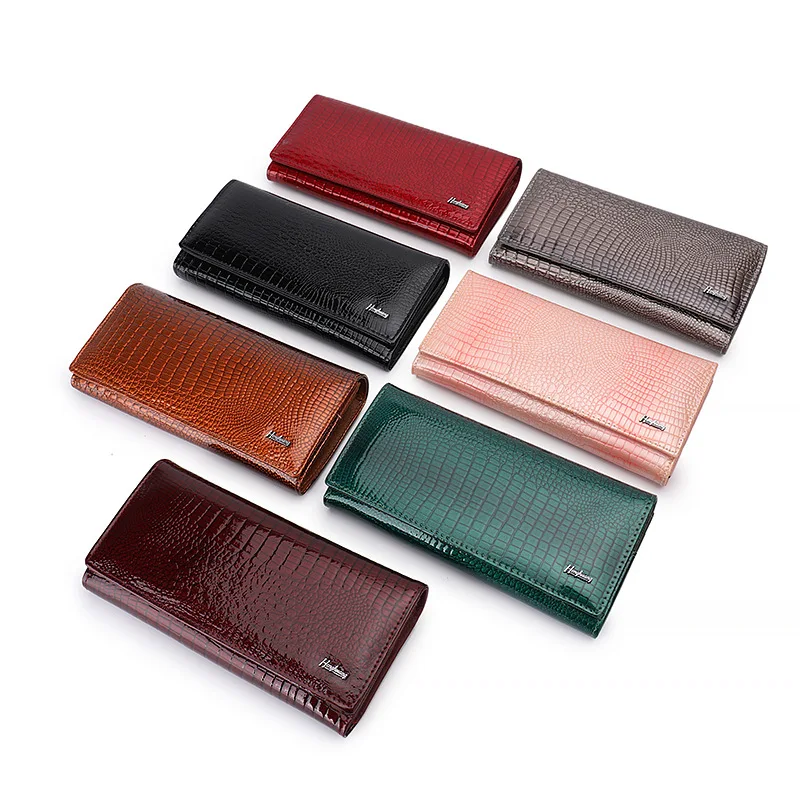 Western Crocodile Pattern Cowhide Leather Hasp Women Wallet Fashion Large Capacity Coin Purse for Ladies