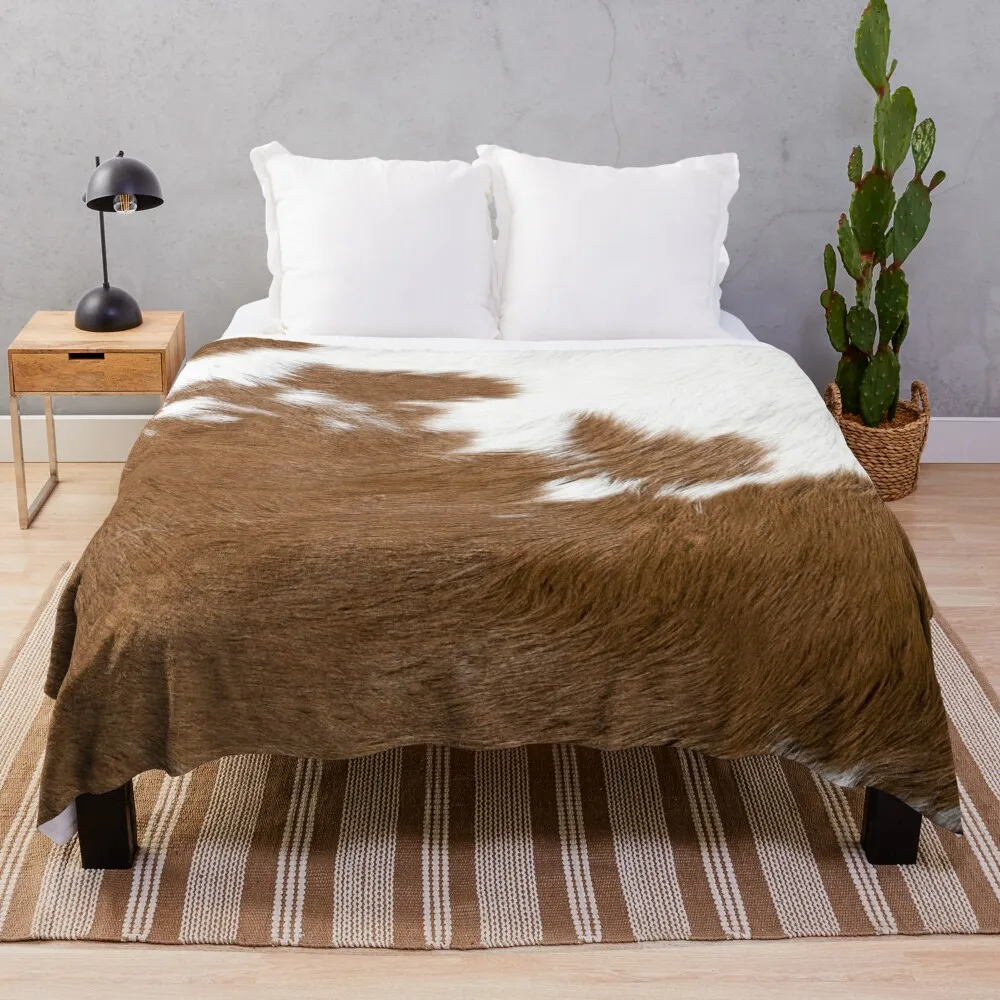 

Cow Hide Brown & White Throw Blanket All Season Lightweight Soft Blanket for Bed