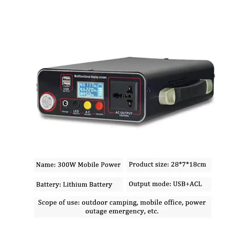 45AH/90Ah 220V Portable Charging Station 300W External PowerBank Home Outdoor Camping Lifepo4Power System Rechargeable Generator