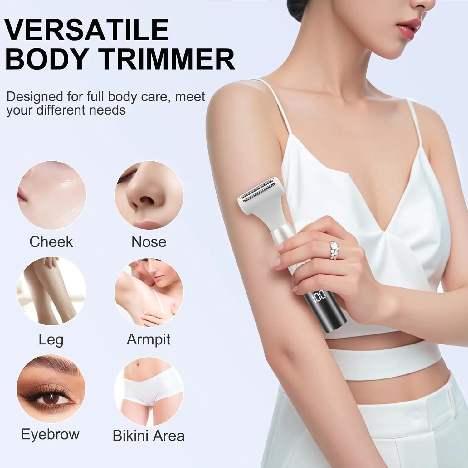 ماكينة تشذيب بيكيني 5 في 1 للنساء - ماكينة حلاقة كهربائية للنساء، مزيل للوجه والأنف والحواجب والذراع والساق والعانة والإبط