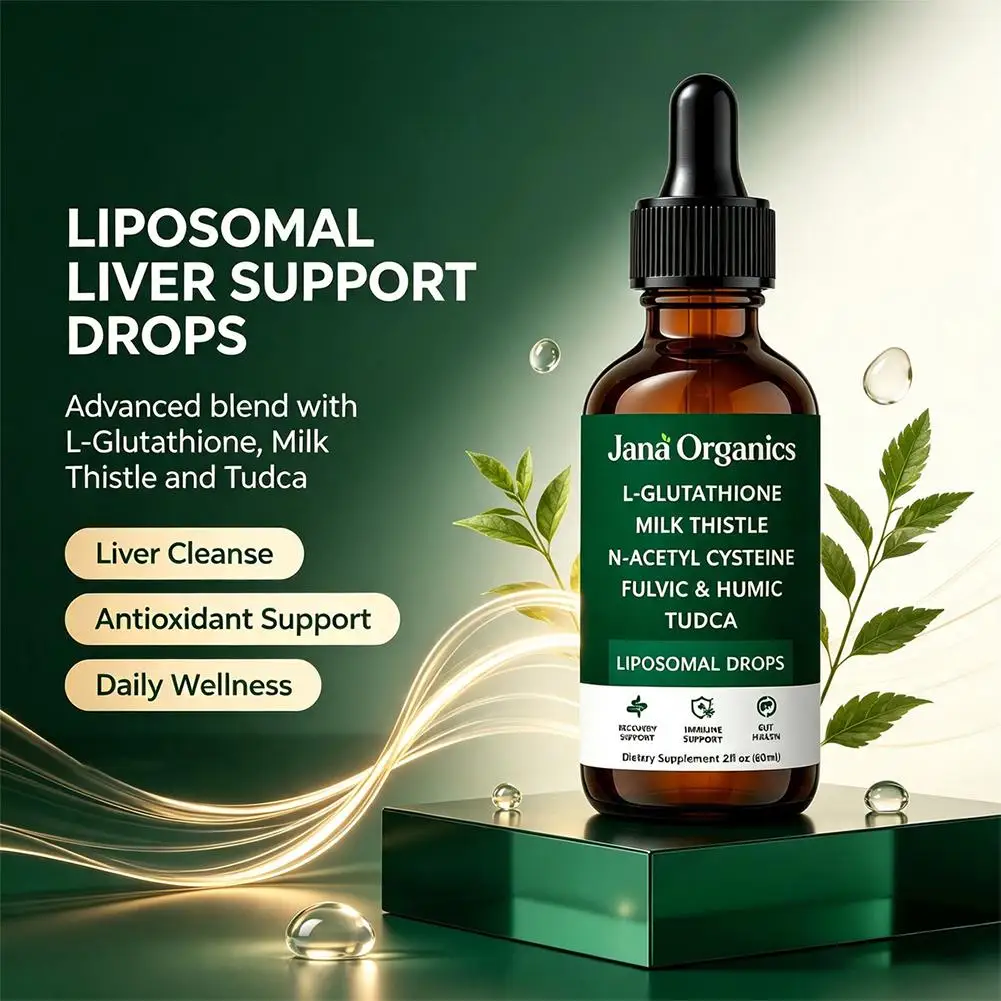 60ml Liposomal Herbal Liquid Drops with Glutathione Milk Thistle NAC TUDCA Fulvic Humic Daily Wellness Supplement
