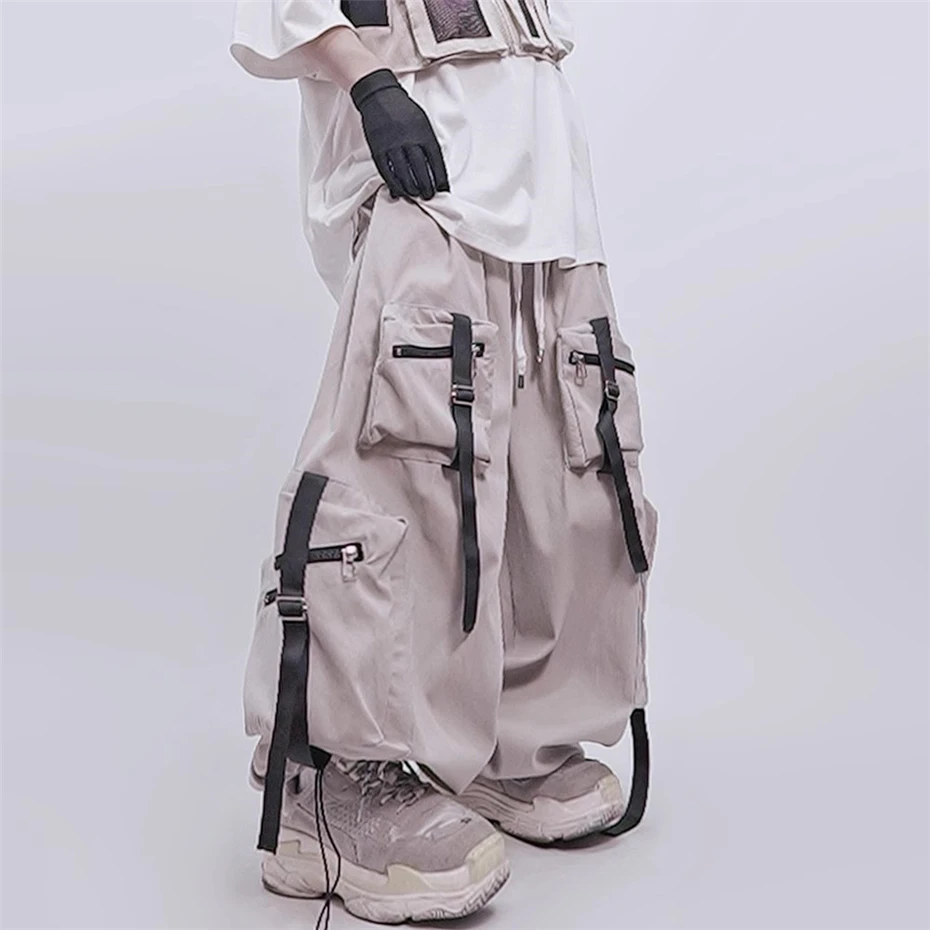 

Multiple Pockets Joggers Pants Mens Streetwear Hip Hop Punk Casual Trousers Men Harajuku Vintage Baggy Wide-leg Cargo Pant Male