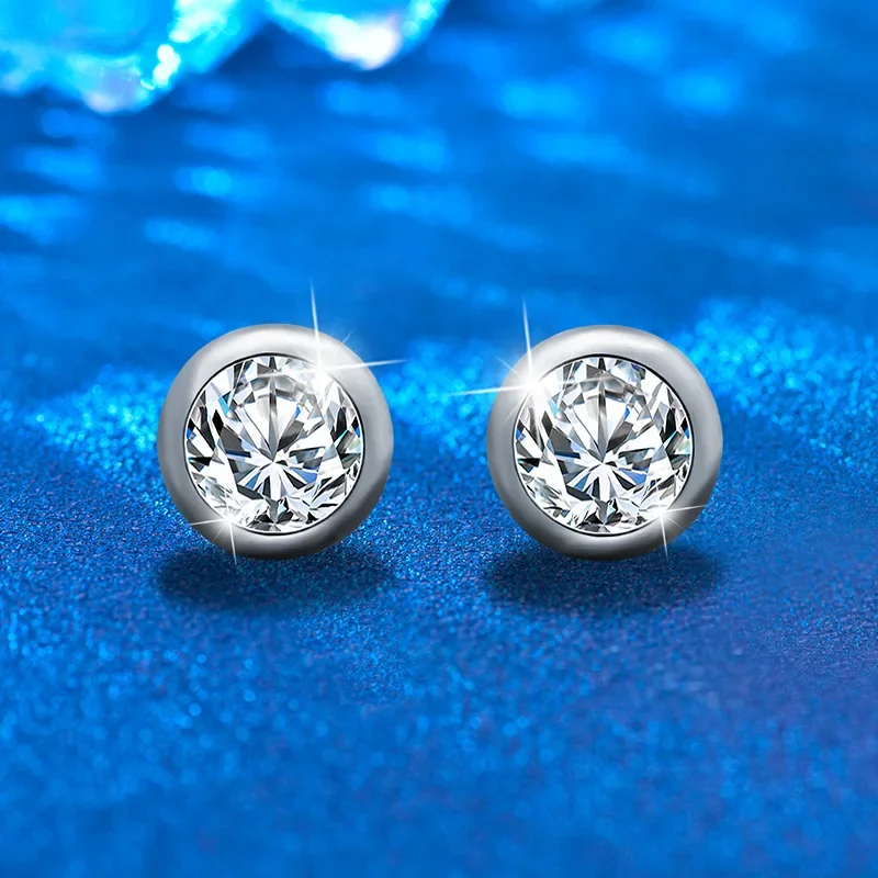 18K gold bubble women's stud earrings women girl  silver needles round bead mozzarella diamond earrings