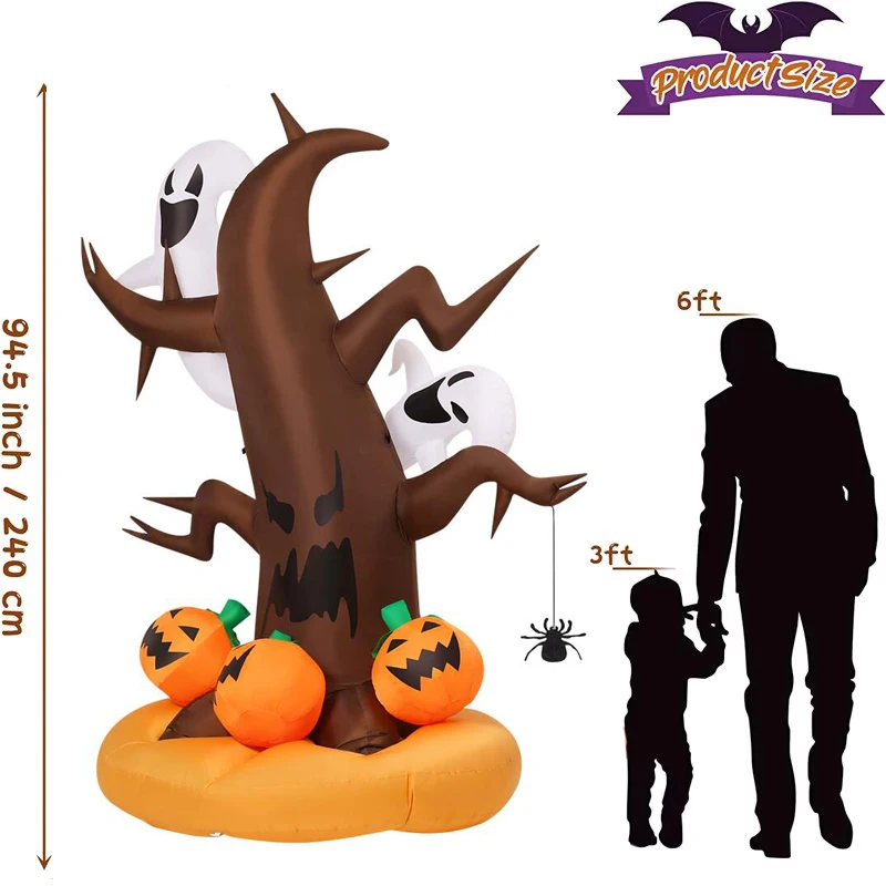 8ft Halloween Inflatable Scary Tree with Ghost Pumpkin Skeleton Tombstone Blow Up Inflatables Build-in LEDs for Outdoor Decor