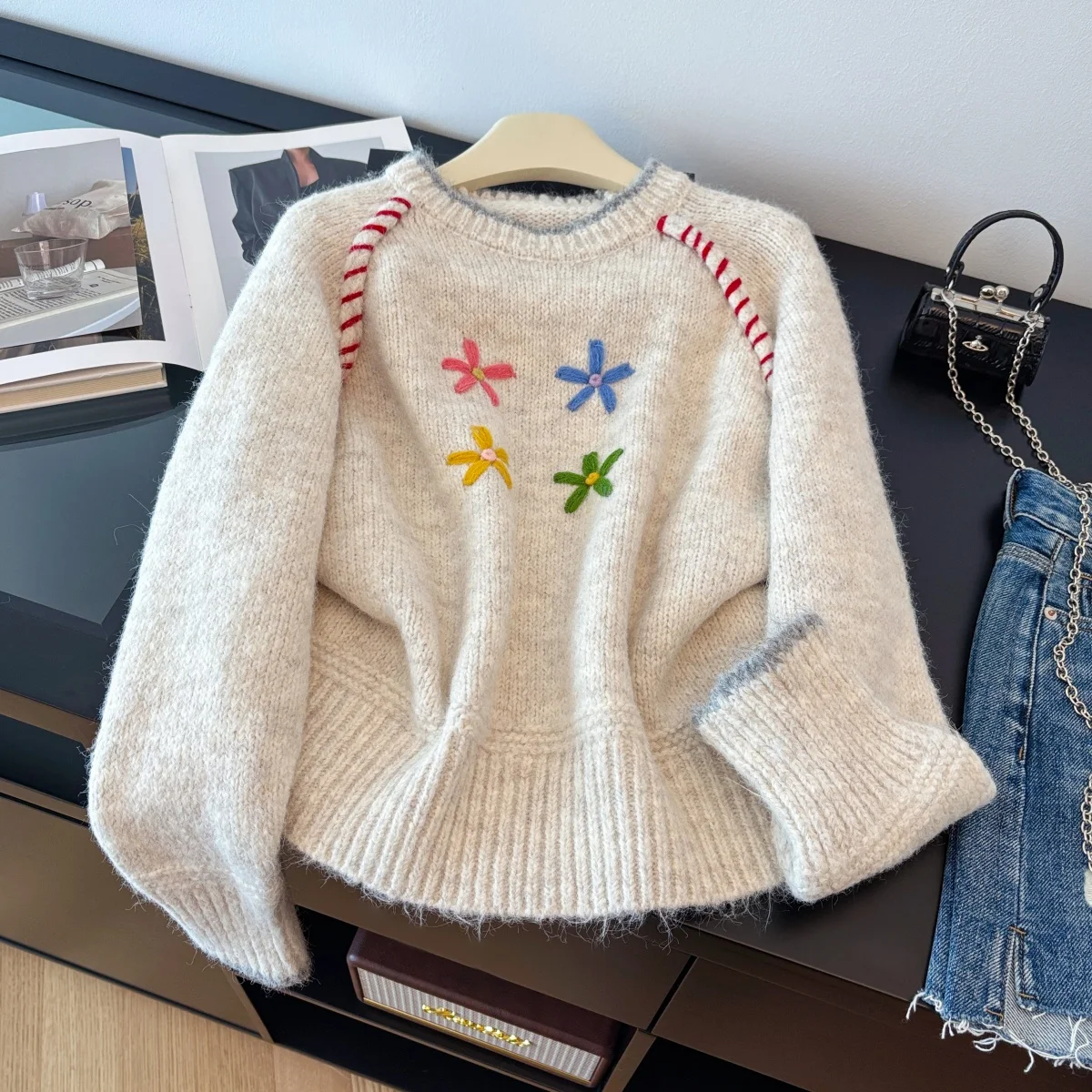 

Женский абрикосовый вязаный пуловер с круглым вырезом, свитер 2000-х годов, винтажный джемпер в корейском стиле, вязаный кашемировый свитер с длинными рукавами, осень-зима