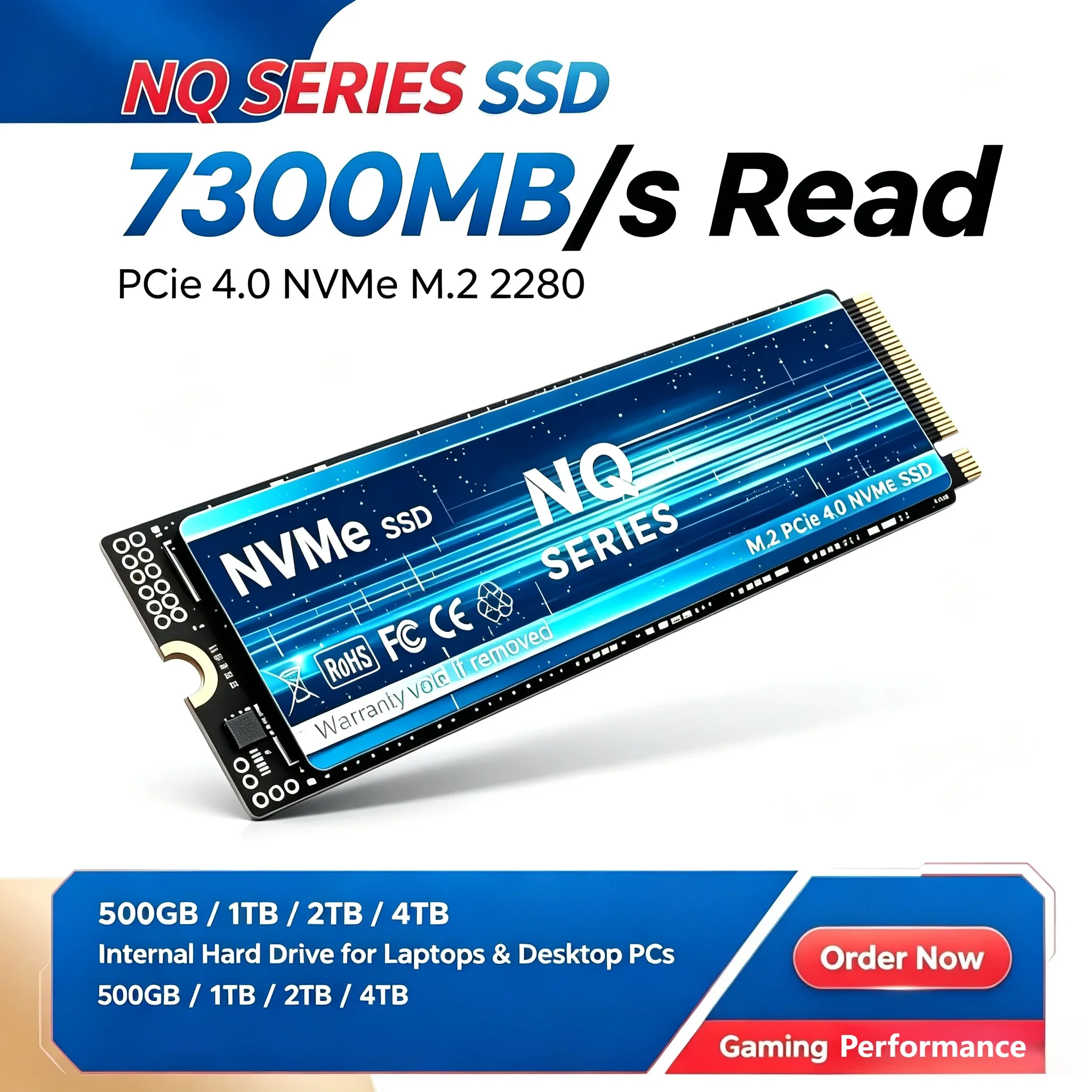 NQ SERIES 500GB/1TB/2TB/4TB PCIe 4.0 NVMe M.2 2280 SSD, 7300MB/s Read Speed, Internal Hard Drive for Laptops and Desktop PCs.