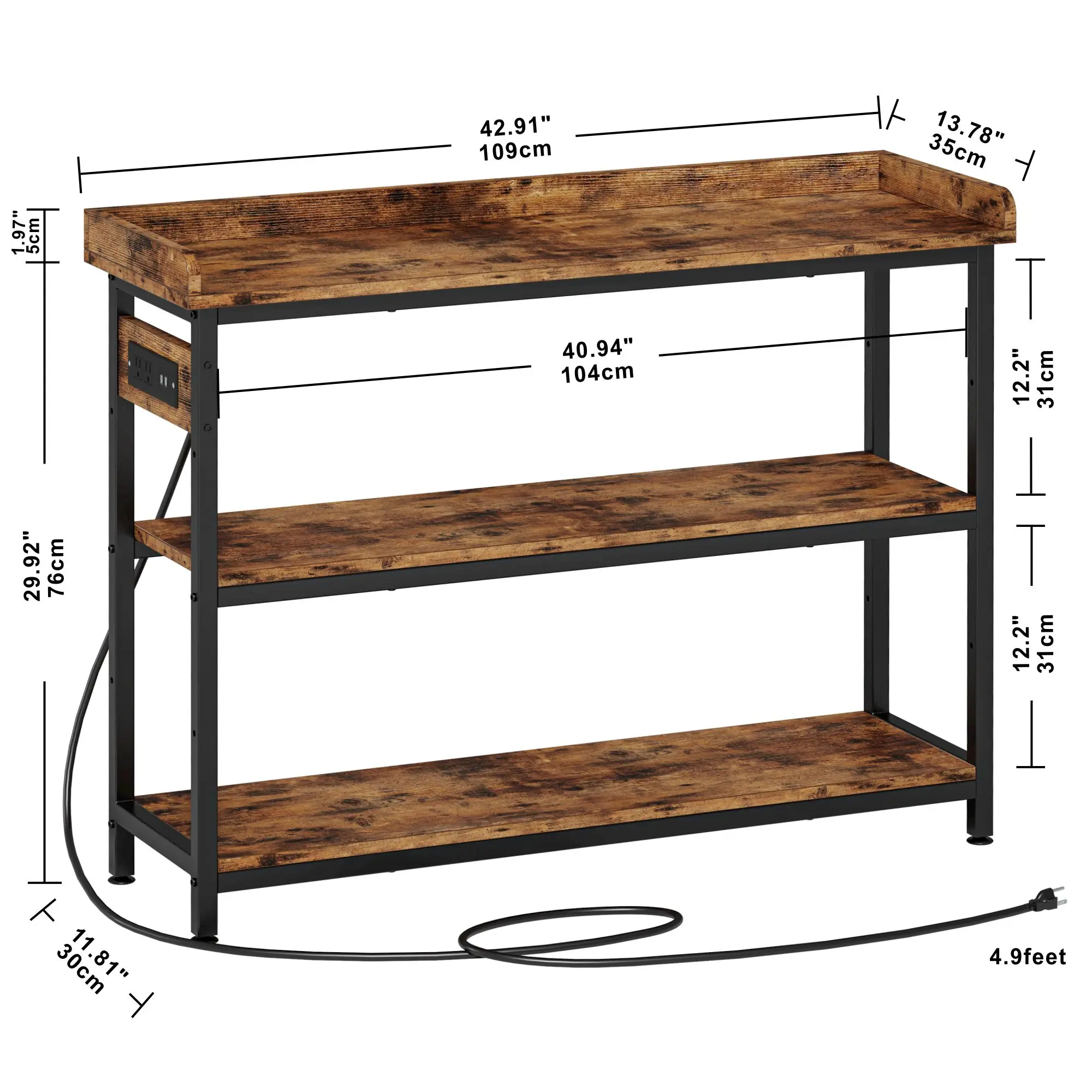 

43" Farmhouse Hallway Table for Entryway, Living Room, Height Adjustable, Easy Assembly, Rustic Brown