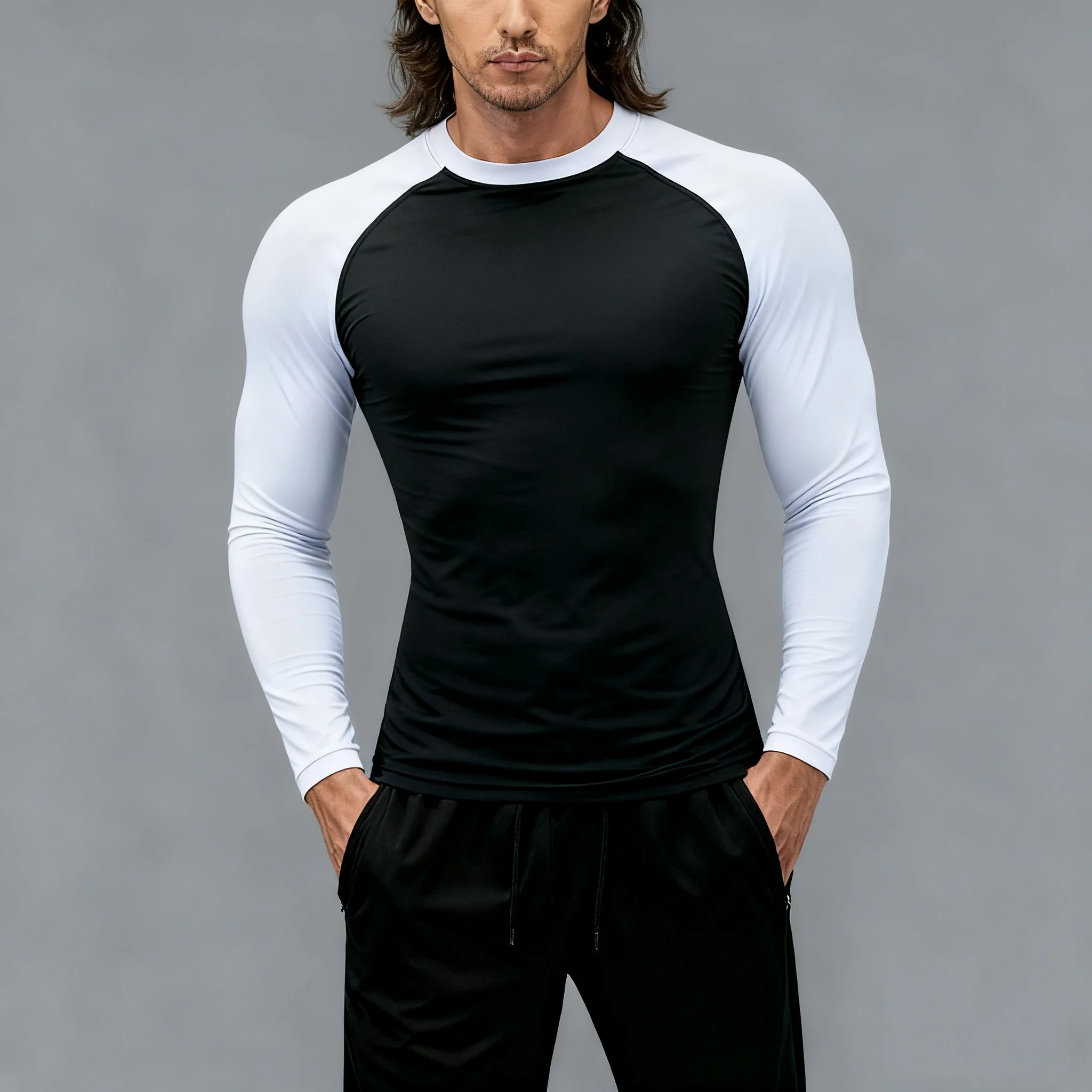 Men's Compression Long Sleeve Shirt Black Fitness T-shirt Male Running Quick Drying Gym Top Sun Protection Sports Underwear Tops