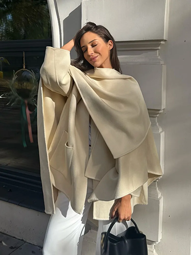 HH Woman Winter Trend Fashion Long Sleeves Blended Fabrics Layered Decoration Coat Female Casual Versatile Commuting Overcoat