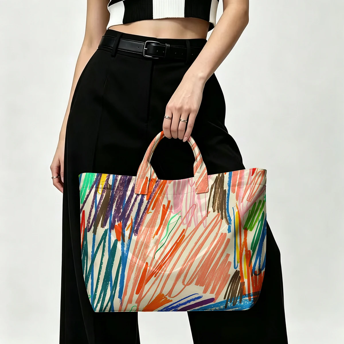 Colored line drawing PVC Tote Bag Waterproof Transparent Jelly Bag Beach Bag Tote Pouch Bow Handbags Storage Bag