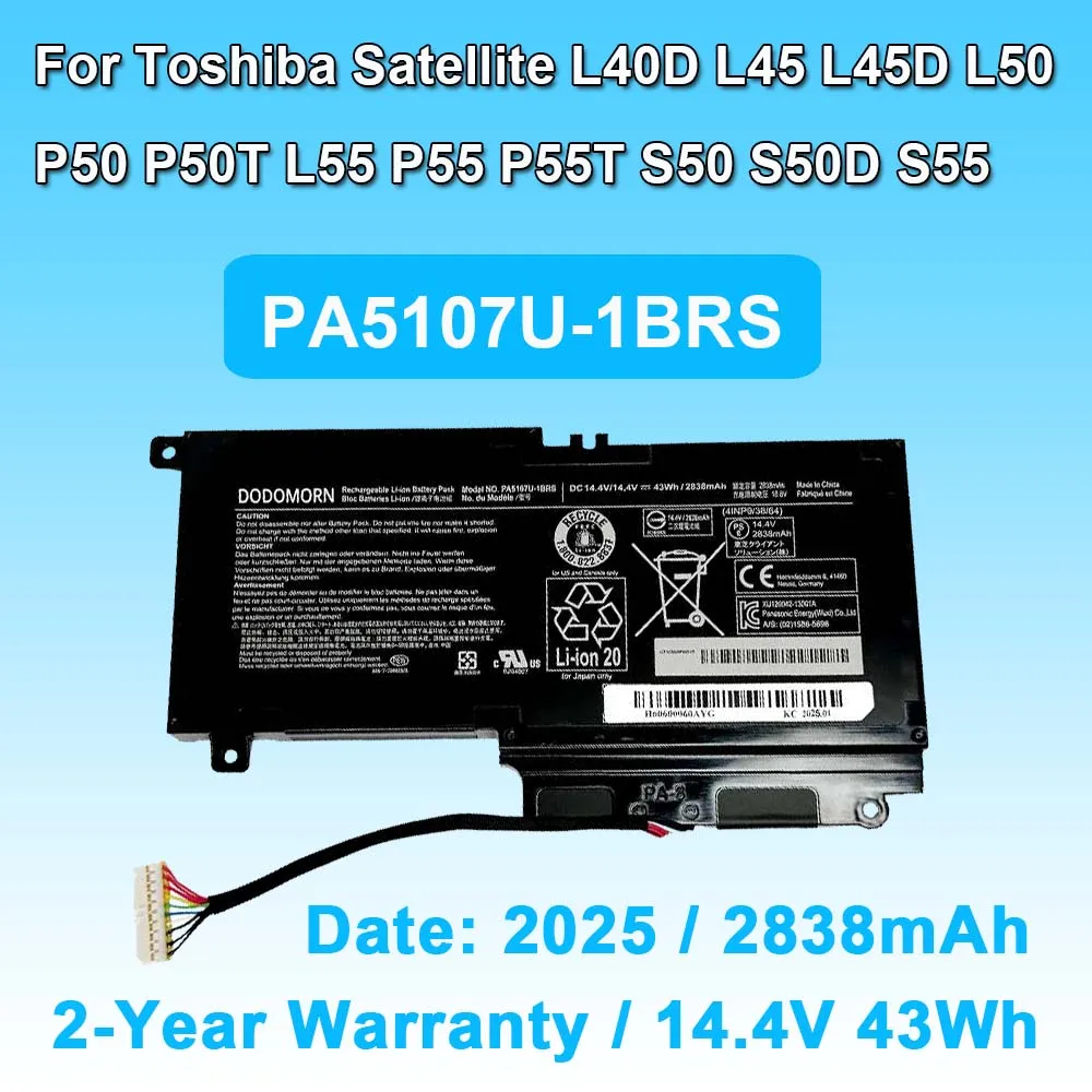 14,4 В 43 Втч PA5107U-1BRS для Toshiba Satellite L40D L45 L45D L50 L55 L55A S50 S50D S55 S55t P50 P55 P55t Series Аккумулятор для ноутбука 14,4 В 43 Втч PA5107U-1BRS для Toshiba Satellite L40D L45 L45D L50 L55 L55A S50 S50D S55 S55t P50 P55 P55t Series Аккумулятор для ноутбука