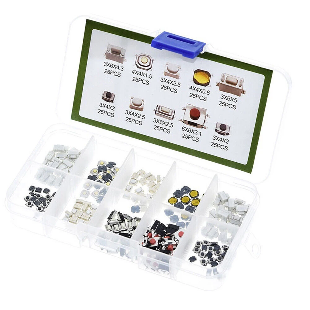 250Pcs/set 10 Model Tactile Push Button Switch Kit Car Remote Control Button Switch Car Key Button Touch Micro Switch