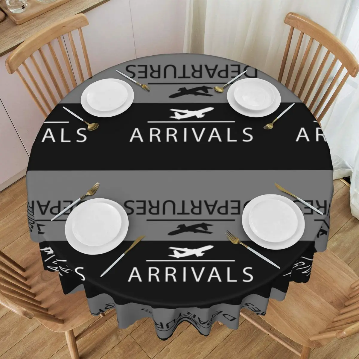 Custom Round Fitted Aviation Arrivals And Departures Table Cloth Waterproof Tablecloth 60 inches Table Cover for Kitchen Dinning