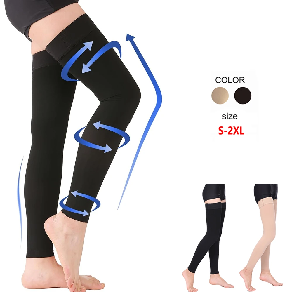 1 Pair Medical Closed Toe Thigh High Compression Stockings Non-Slip 20-30 MMHg Graduated Leg Support for Varicose Veins Edema