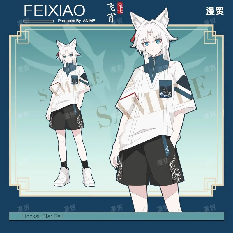

Anime Honkai: Star Rail Cosplay Feixiao Women Men Loose Top Short Sleeved T-shirt Shorts Set Full Suit Carnival Costumes
