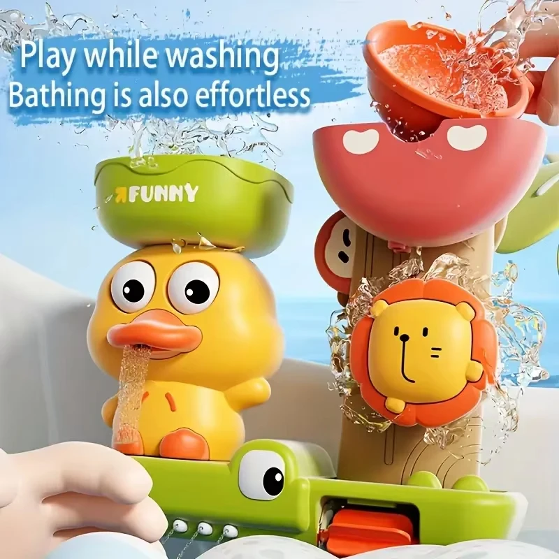Baby-Badespielzeug für Kinder, interaktives Badespielzeug mit Saugnäpfen, Cartoon-Ente, Wasserspielzeug, Badewannenspielzeug für Jungen und Mädchen, Kleinkinder