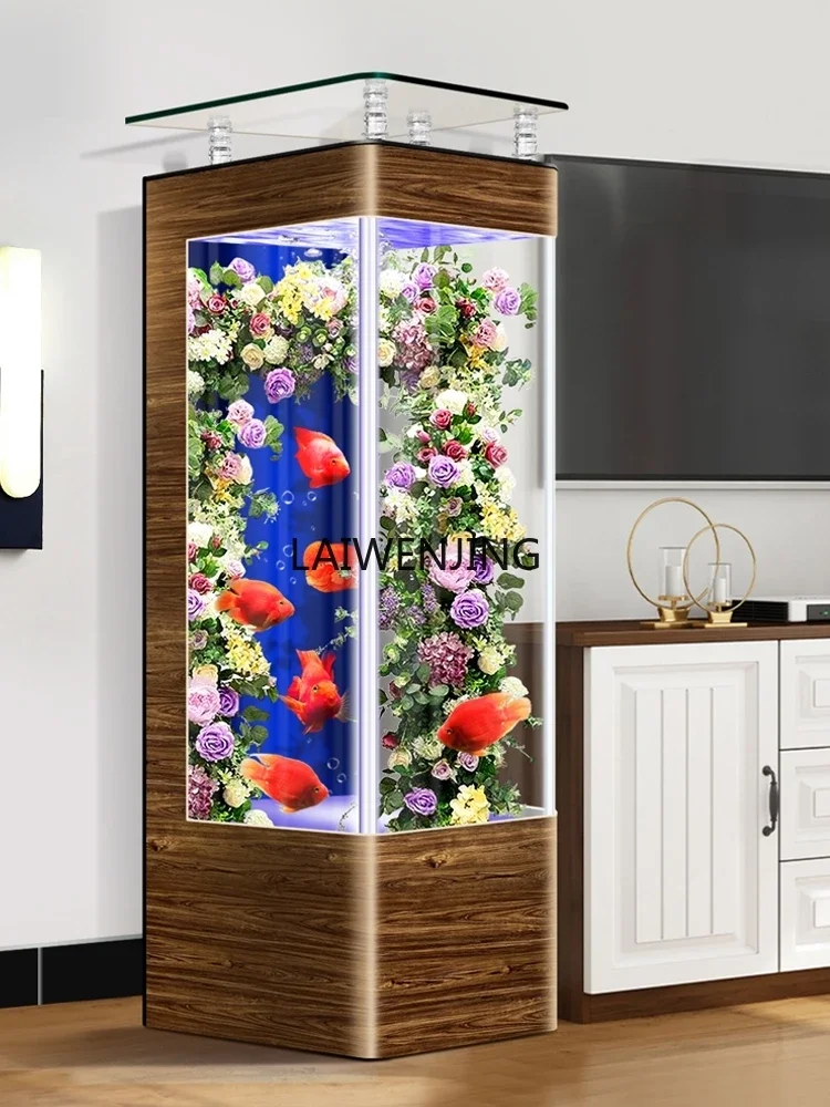 Fish tank living room floor ecological vertical aquarium high definition glass water-free goldfish tank