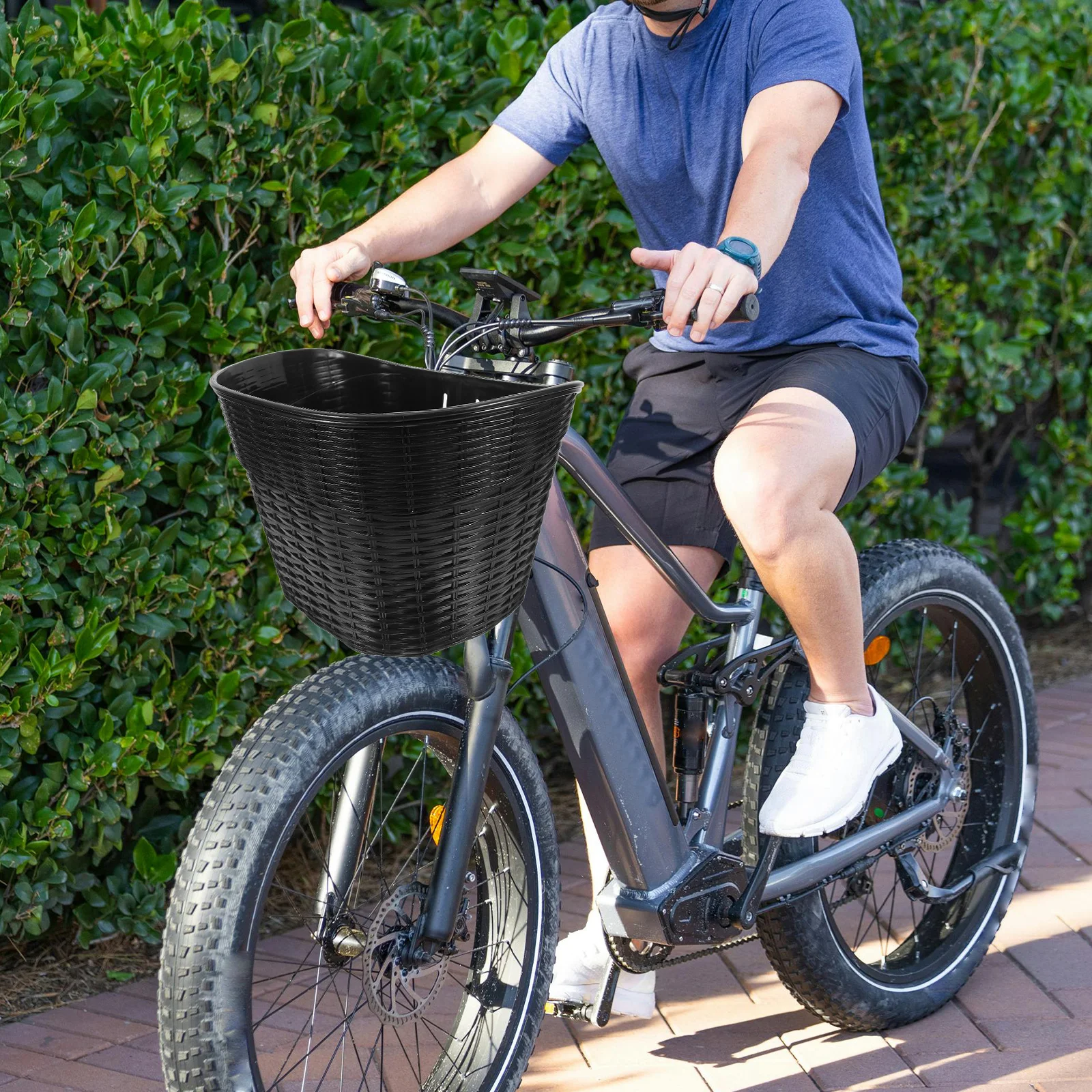 

1 set 1 Set Bicycle Basket Front Imitation Rattan Handlebar Mount For Mountain Road Folding Electric Bikes Spacious Storage Bike